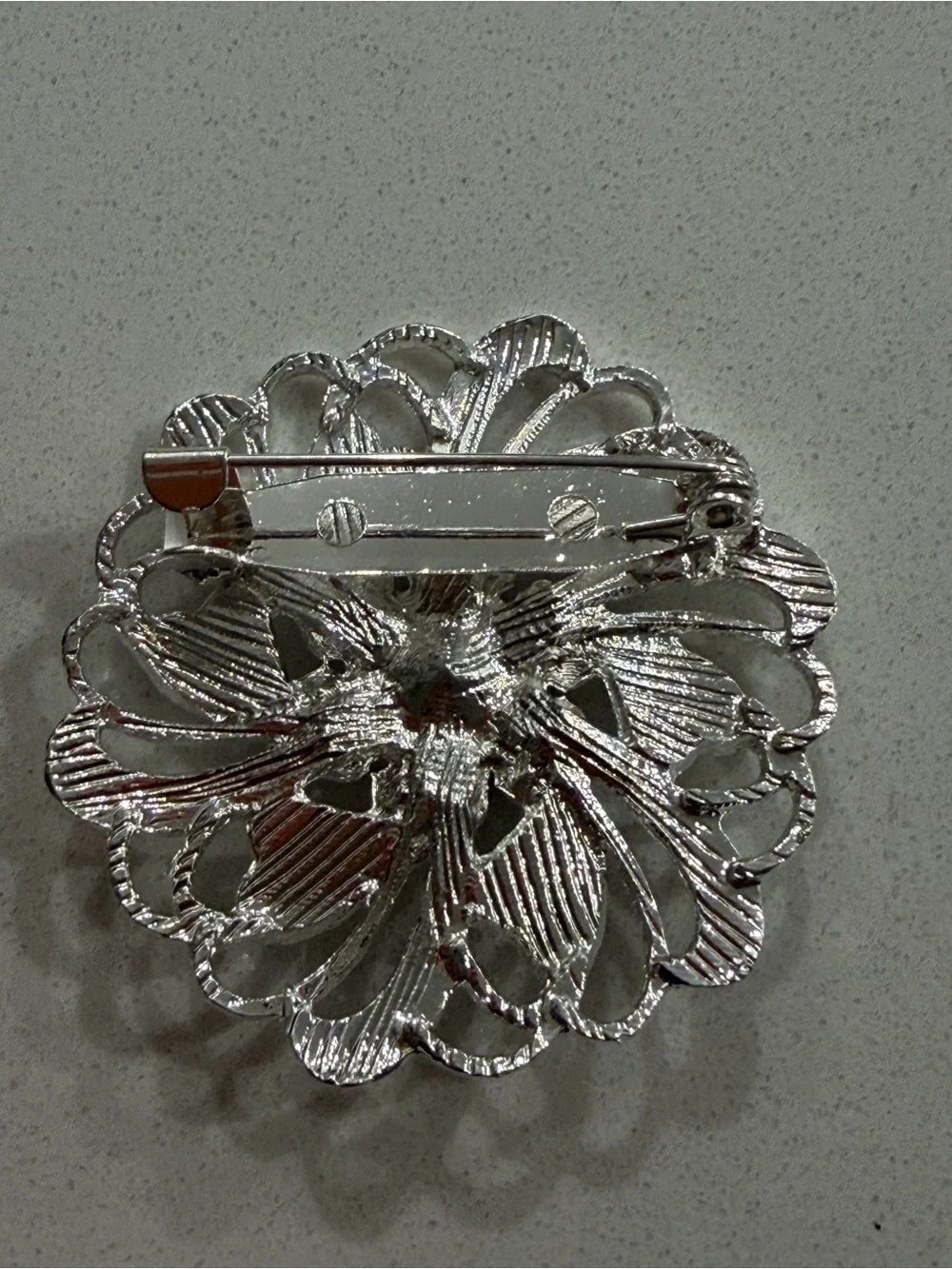 Silver Floral Crystal Brooch